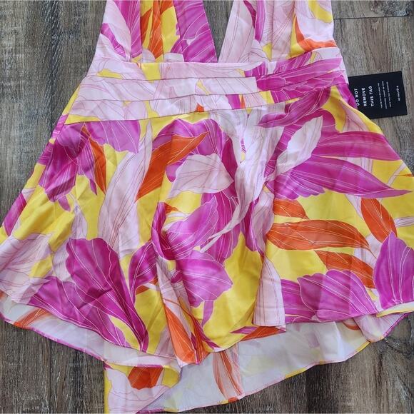 Retrofete Valo Mini Dress in Botanical Floral Halter Size Large Silk NWT - Picture 5 of 12